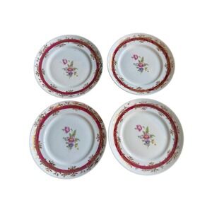 Schmidt Brazil Porcelain Bread Plate Set of 4 Floral and Gilded Borders‎ 6"